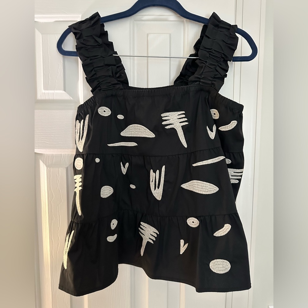 THML Black Blouse with White Abstract Design